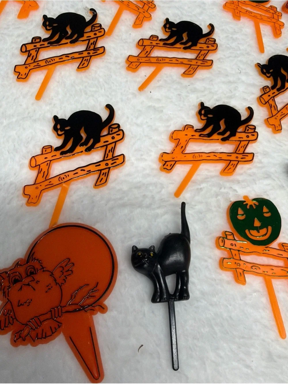 Vtg cupcake toppers Halloween Cat & Pumpkin Cupcake Picks - Orange & Black